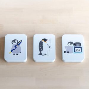 ペンギン×文具のフラット缶ケース